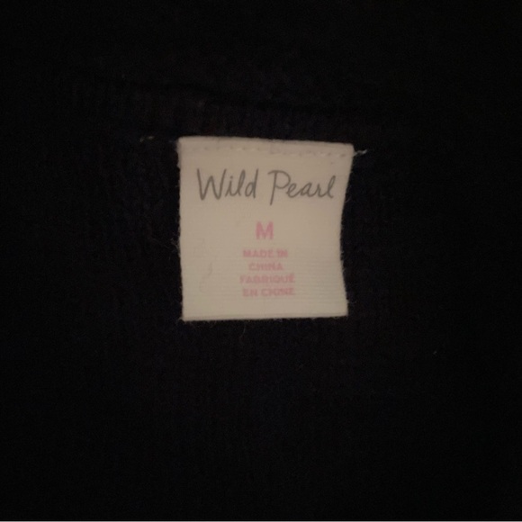 Wild Pearl Knit Cozy Turtleneck Sweater Fringe Hem Front Chevron Design Medium - Picture 2 of 5